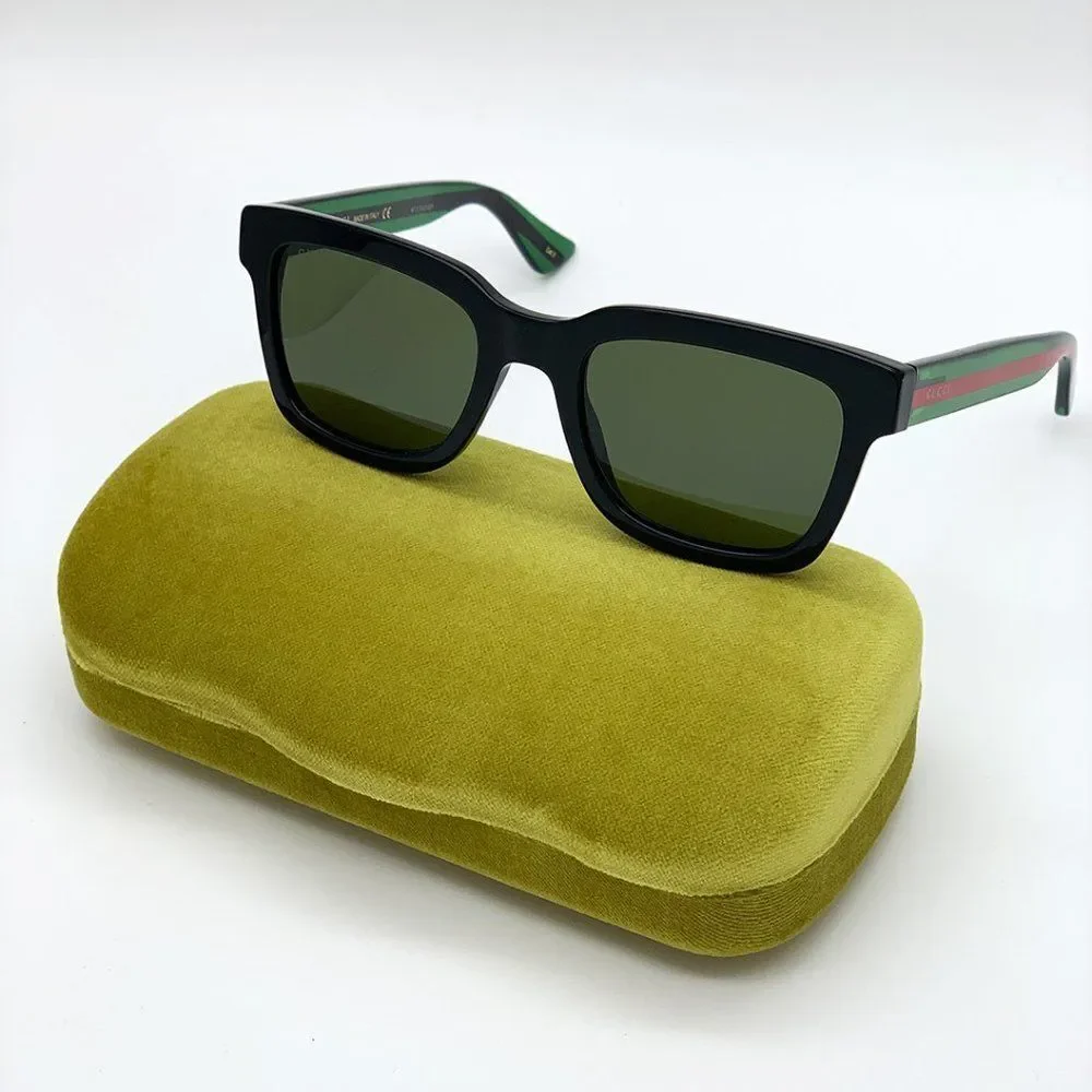 NEW GUCCI GG0001SN 002 Black Green Grey Square Unisex Sunglasses